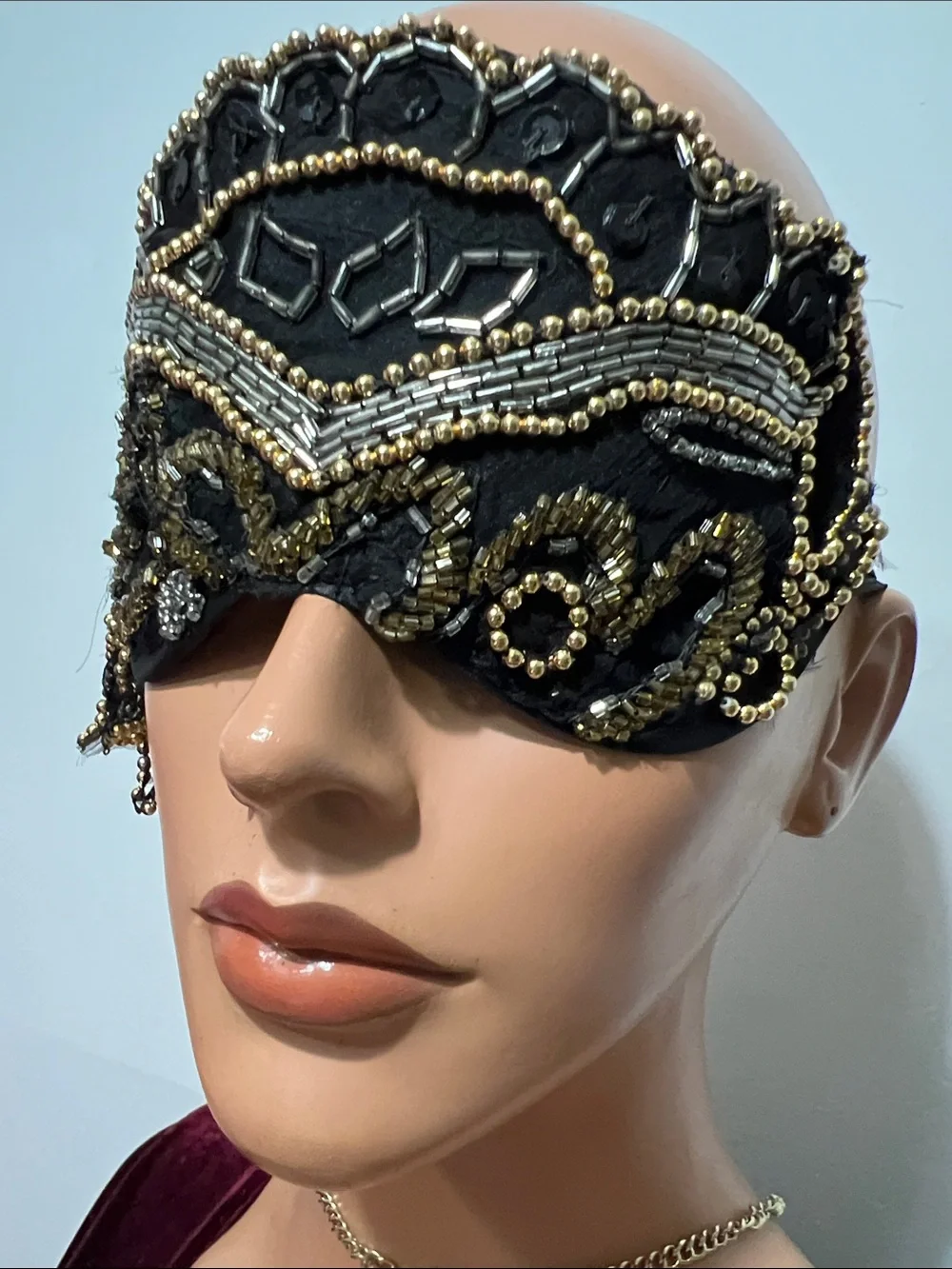 Elegant  Headpiece Burlesque Beaded Boudoir Eye Mask